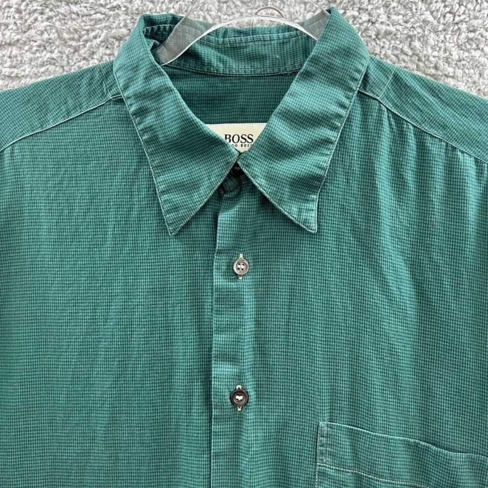 Hugo Boss Shirt Men's 16-41  Green Long Sleeves Classic Fit made In Italy Cotton